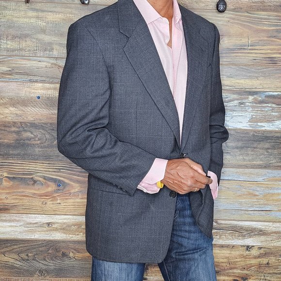 Gieves & Hawkes 100% Wool Gray Plaid Blazer Sport Jacket Size 41R - Picture 3 of 9